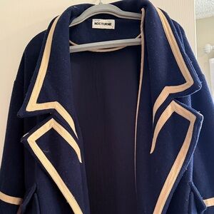 Nocturne Military-Style Navy Coat with Cream Trim, SZ LRG